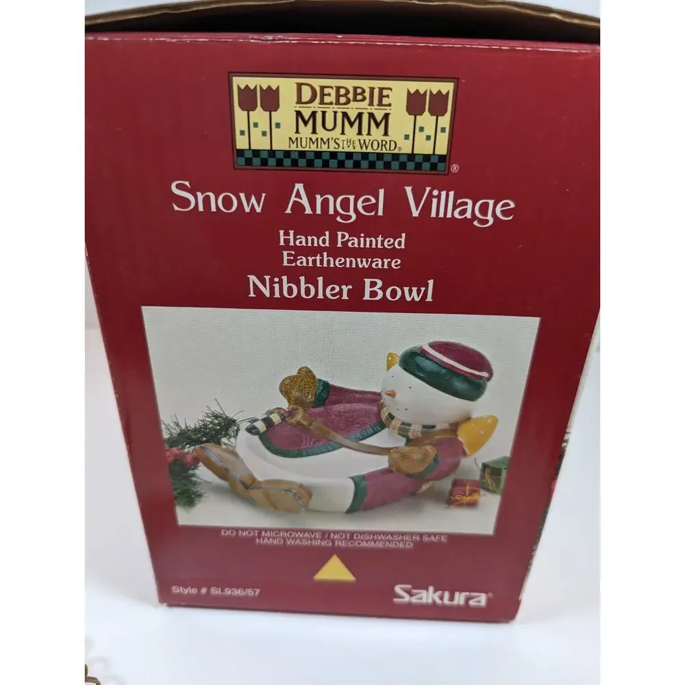 Sakura Debbie Mumm Snow Angel Village Snowman Nibbler Bowl MIB